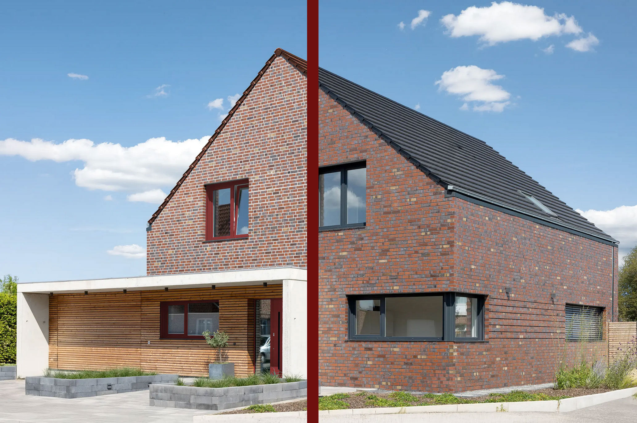 Alles hängt zusammen: Die Kombination aus Fugenfarbe, Fensterrahmen und Dachton entscheidet, ob ein Haus traditionell, modern, warm oder kühl wirkt – kleine Farbänderungen können den gesamten Look verändern.