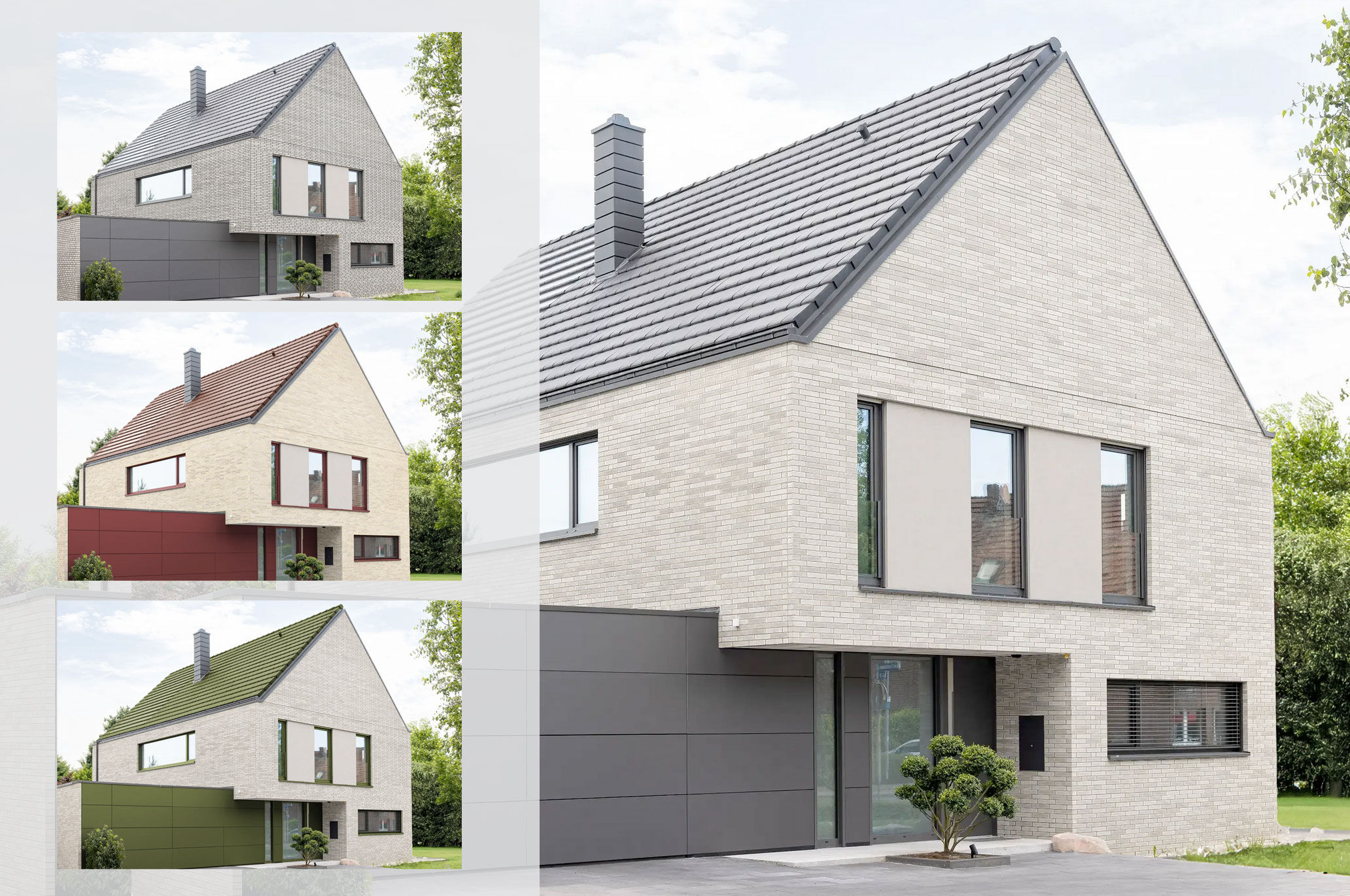 Farbe der Fuge bestimmt den Charakter: Je heller oder dunkler die Fuge, desto stärker verändert sich das Zusammenspiel mit Dach- und Fensterfarben – von harmonisch bis kontrastreich.